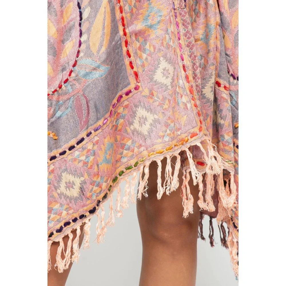 Raj Rosie Vest Embroidered Soft Peach Colorful Embroidery Fringed One Size - Picture 3 of 4